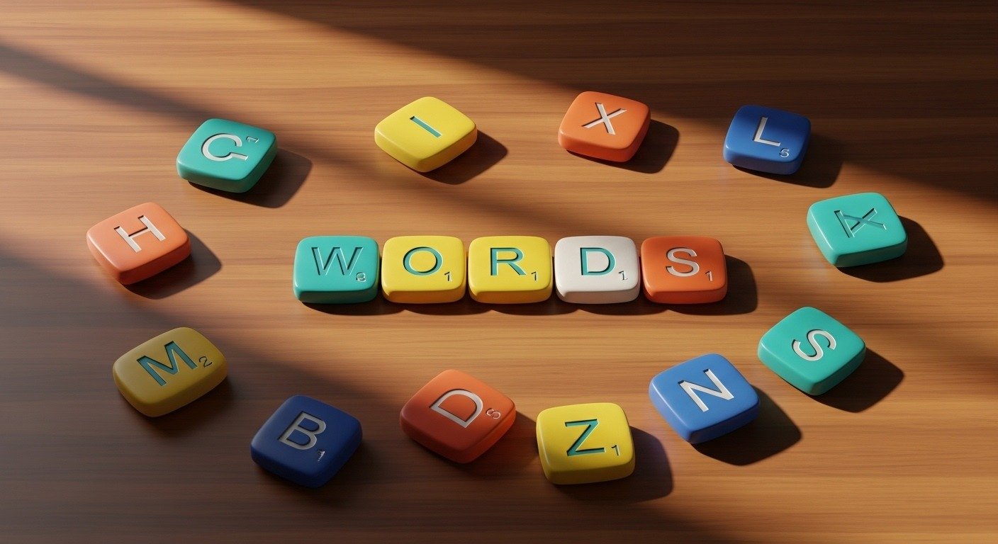 Colorful jumbled letter tiles for word scramble game